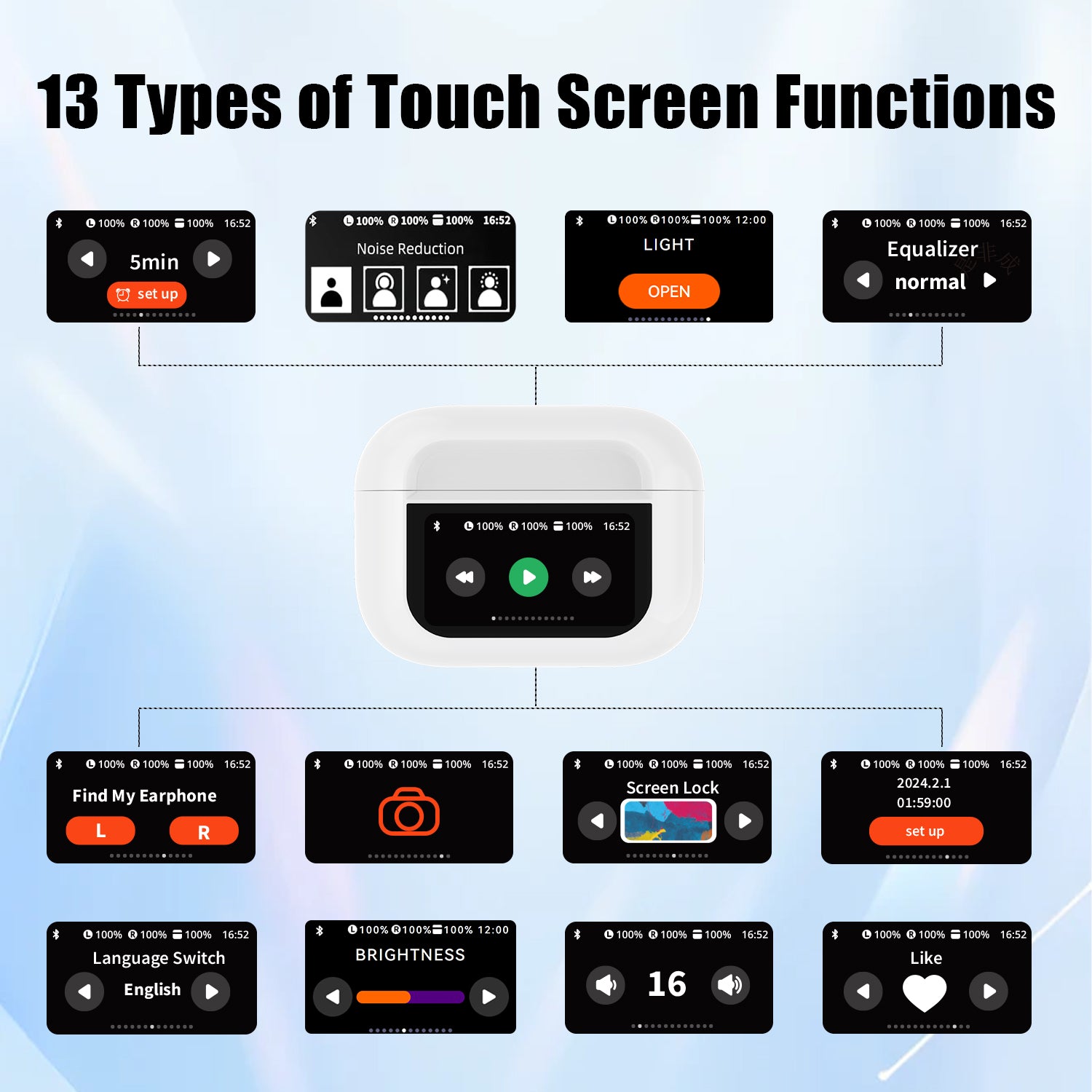 Touch Screen Earbuds Bluetooth 5.3 with Mic IPX7 Waterproof - LS STORE