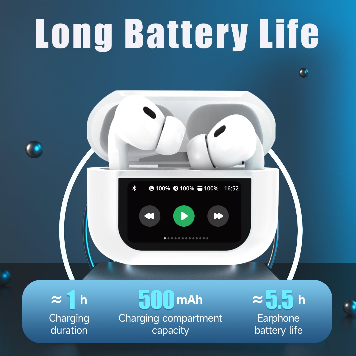 Touch Screen Earbuds Bluetooth 5.3 with Mic IPX7 Waterproof - LS STORE