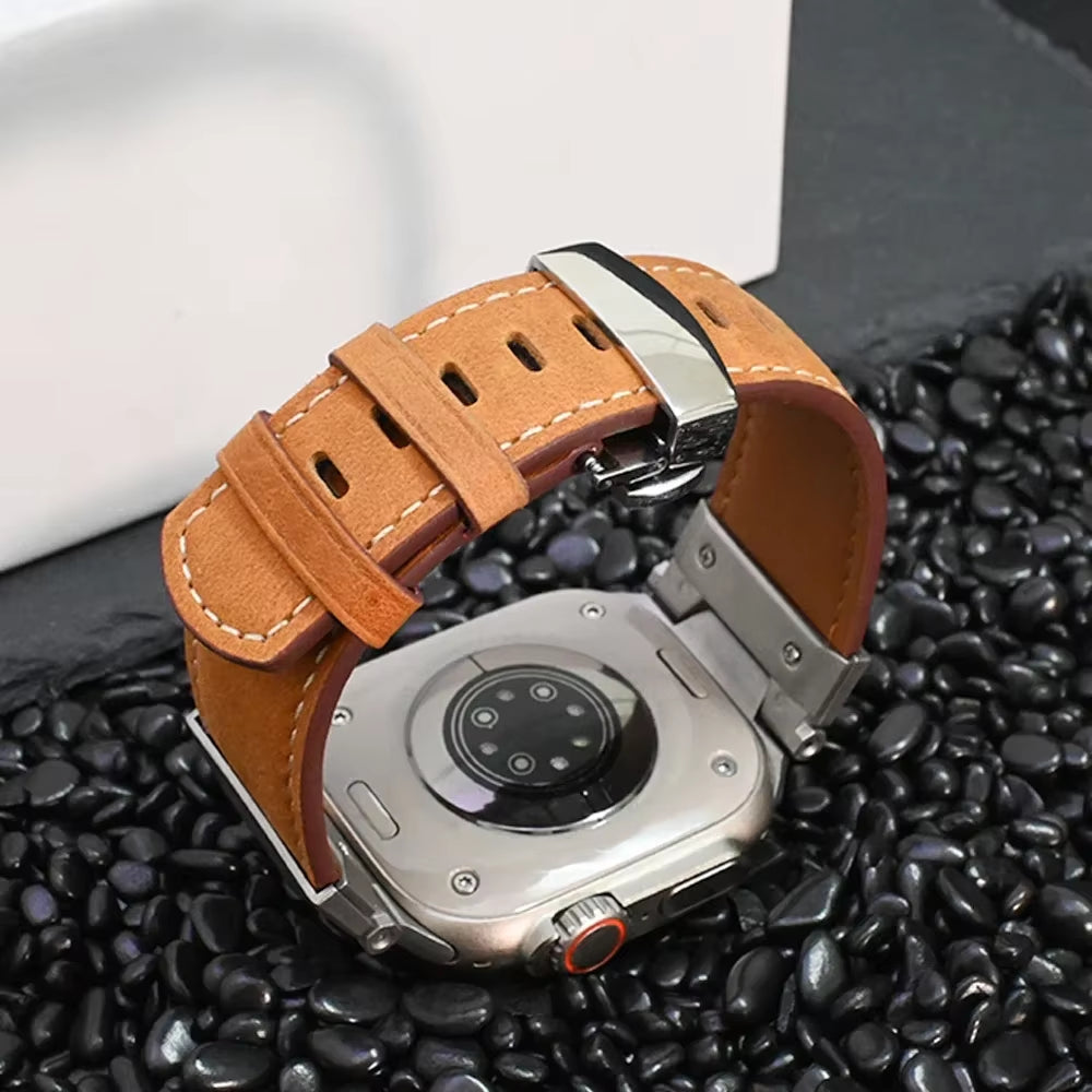 Leather Band for  Watch Ultra 2 49Mm Men Watchband Strap Correa Bracelet for Iwatch Series 9 7 8 6 5 4 Se 3 45Mm 44Mm 42Mm