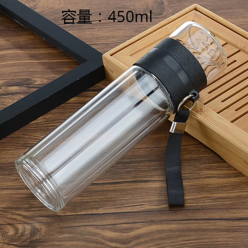 Tea Water Bottle High Borosilicate Glass Double Layer Tea Water Cup Infuser Tumbler Drinkware Water Bottle with Tea Filter