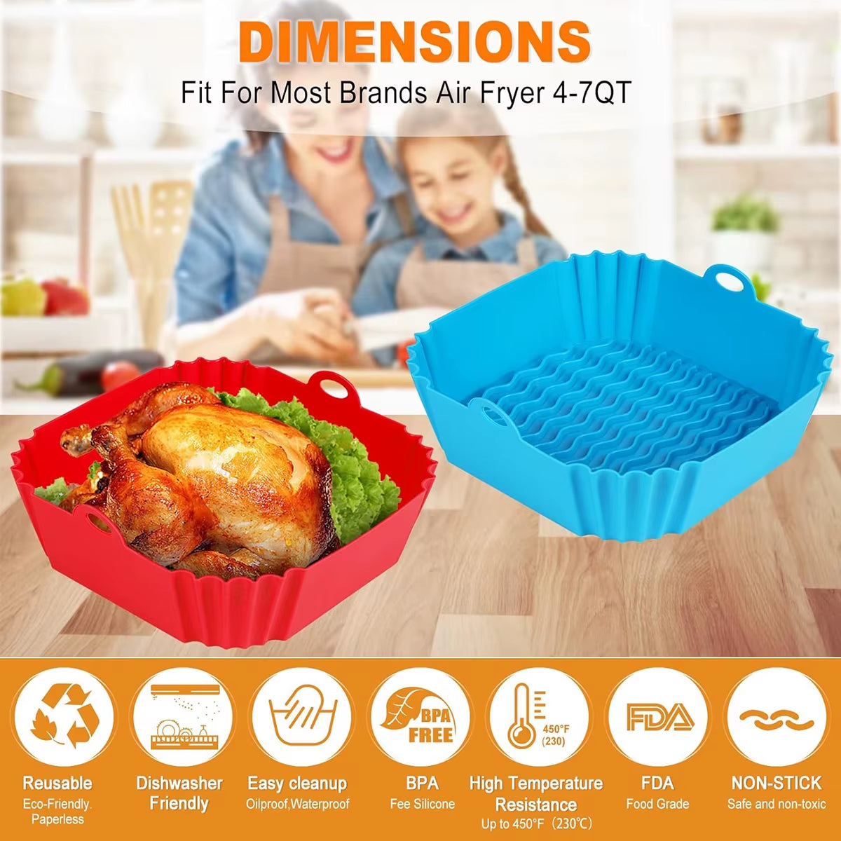 Air Fryer Silicone Liners Pot,Airfryer Basket Cooking Gadgets ,Reusable Baking Tray Non-Stick Pizza Pan Oven Kitchen Accessories