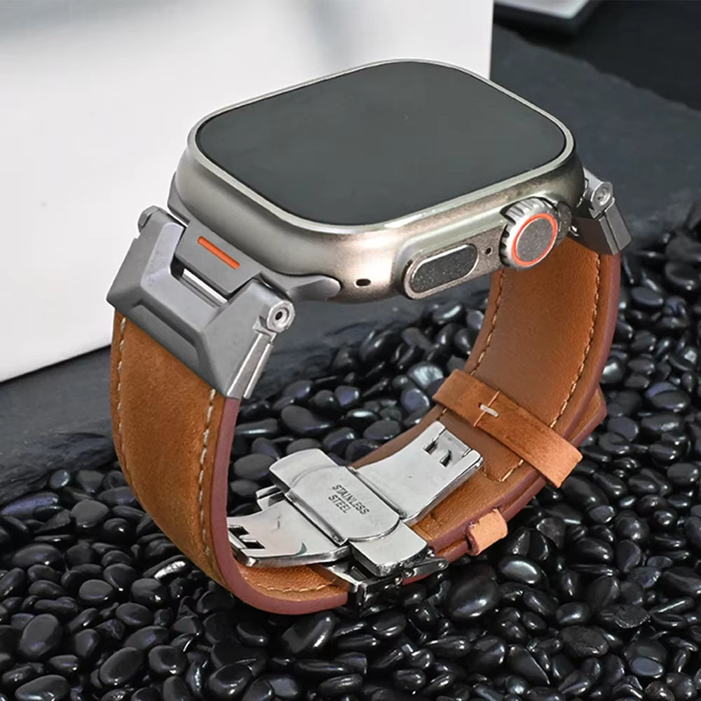 Leather Band for  Watch Ultra 2 49Mm Men Watchband Strap Correa Bracelet for Iwatch Series 9 7 8 6 5 4 Se 3 45Mm 44Mm 42Mm