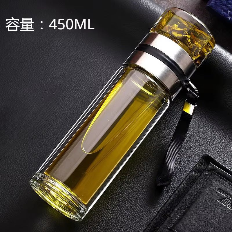 Tea Water Bottle High Borosilicate Glass Double Layer Tea Water Cup Infuser Tumbler Drinkware Water Bottle with Tea Filter