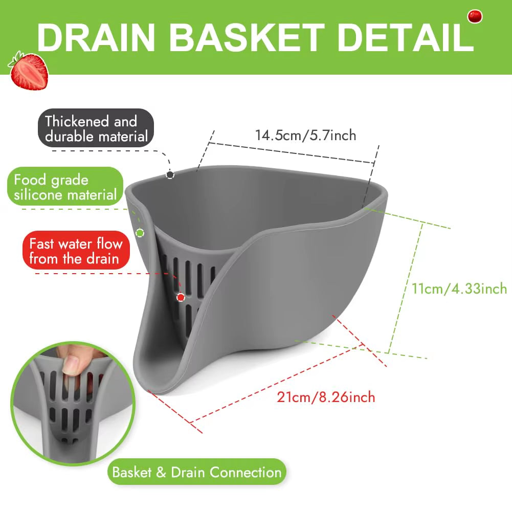 Advantez Multifunctional Drain Basket,Colander Bowl with Spout for Washing Fruits and Vegetables Salad,Small Silicone Pasta Stra