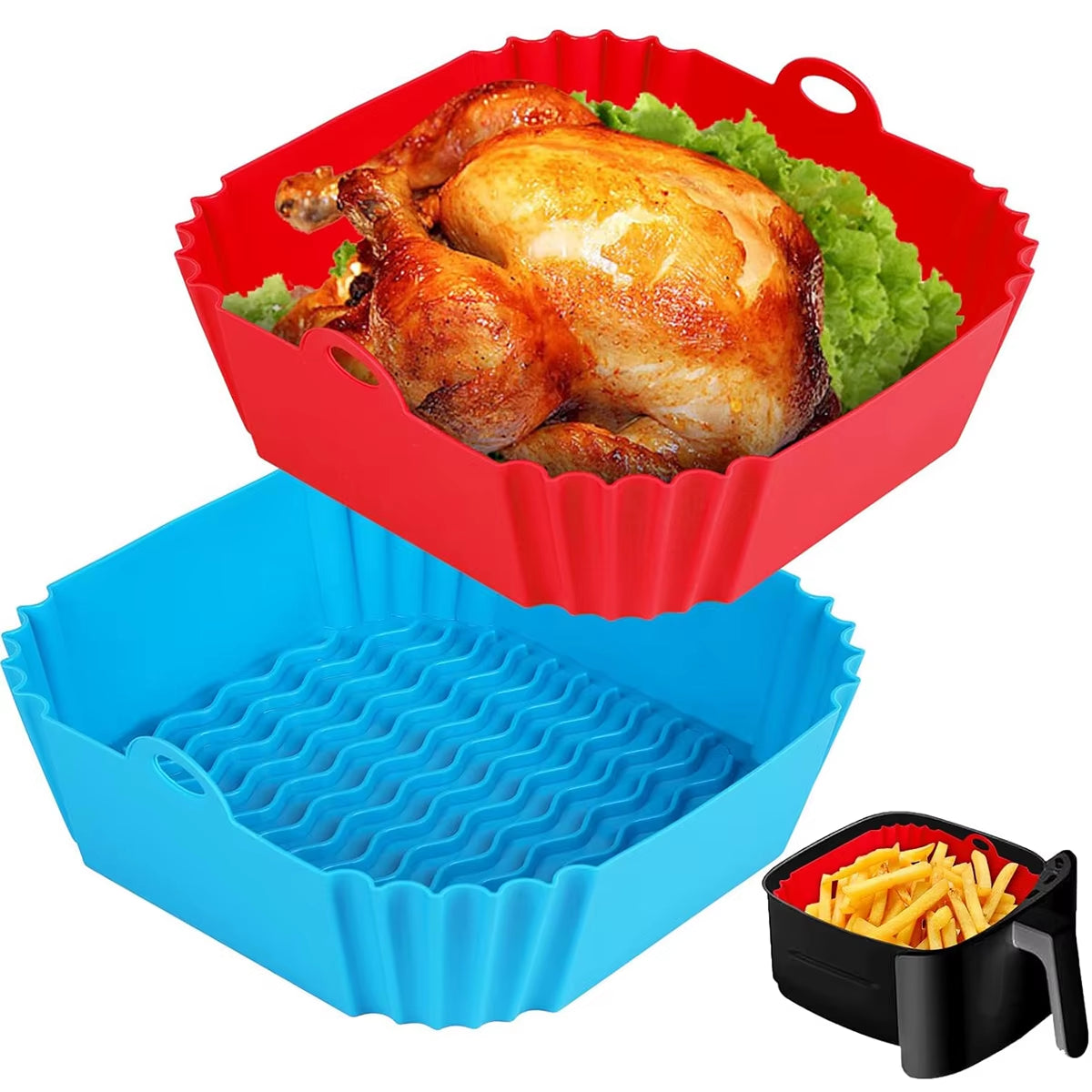 Air Fryer Silicone Liners Pot,Airfryer Basket Cooking Gadgets ,Reusable Baking Tray Non-Stick Pizza Pan Oven Kitchen Accessories