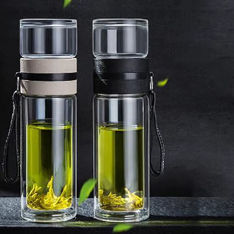 Tea Water Bottle High Borosilicate Glass Double Layer Tea Water Cup Infuser Tumbler Drinkware Water Bottle with Tea Filter