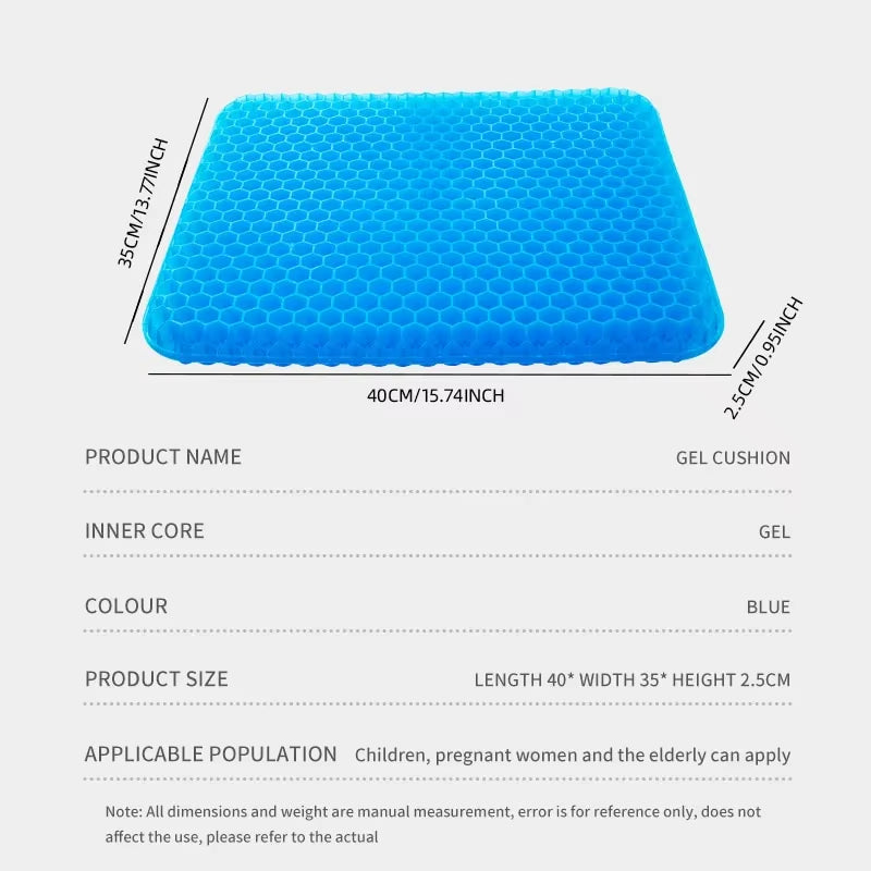 Gel Seat Cushion Summer Breathable Honeycomb Design for Pressure Relief Back Tailbone Pain - Home Office Wheelchair Chair Cars