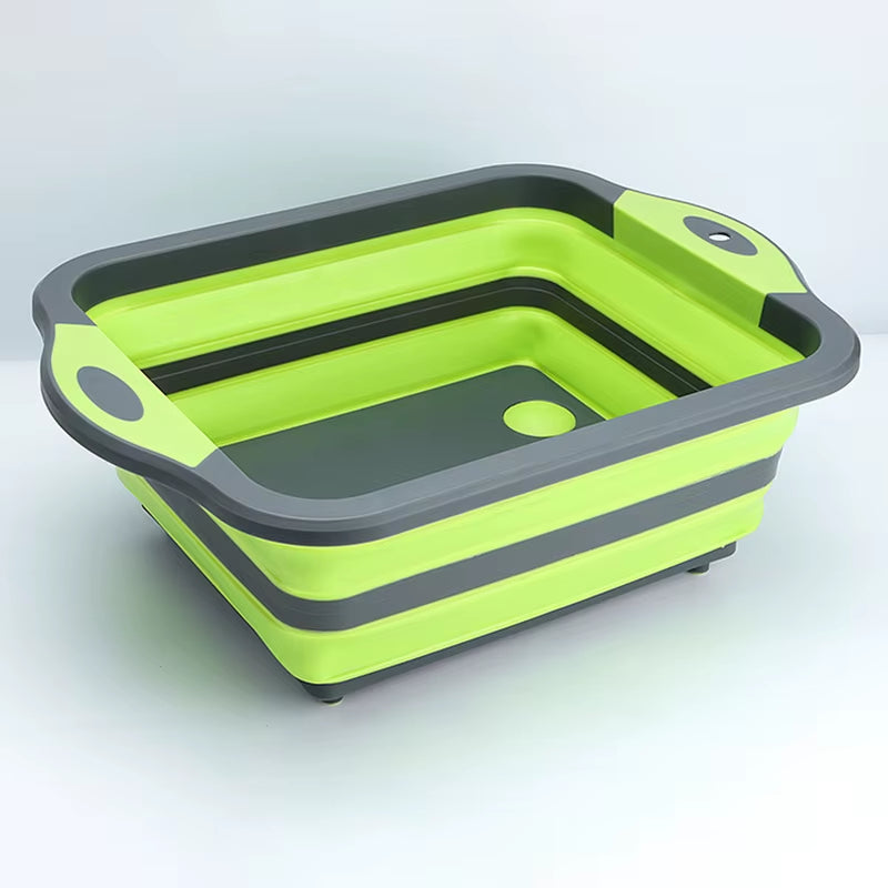 Collapsible Cutting Board with Colander Multifunction Silicone Folding Chopping Board Dish Basin Basket Drainer Kitchen Storage