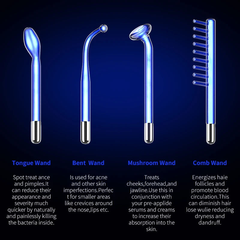 4Pcs  High Frequency Facial Electrode Nozzle Attachment 4 Pcs Glass Tubes Neon Argon Blue Light Mixing Face Skin Care