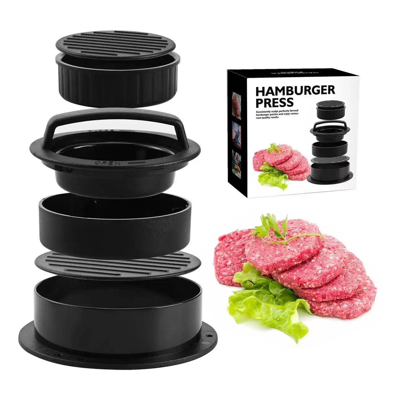 3 In1Hamburger Meat Press Maker round Shape Non-Stick Stuffed Burger Patties Beef Grill Pie Press Mould Maker Kitchen