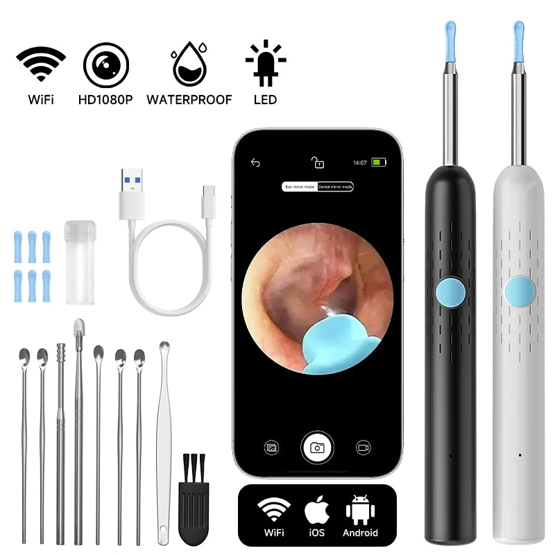 WIFI Visual Ear Sticks HD1080P 4.2MM Mini Otoscope Camera Earpick Ear Spoon Wireless Endoscope Health Care Ear Wax Cleaning Leds