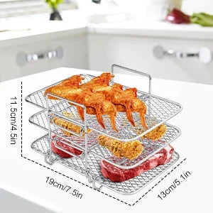 Air Fryer Rack for Ninja Air Fryer Multi-Layer Double Basket Air Fryer Accessories 304 Stainless Steel Grilling Rack Cooking