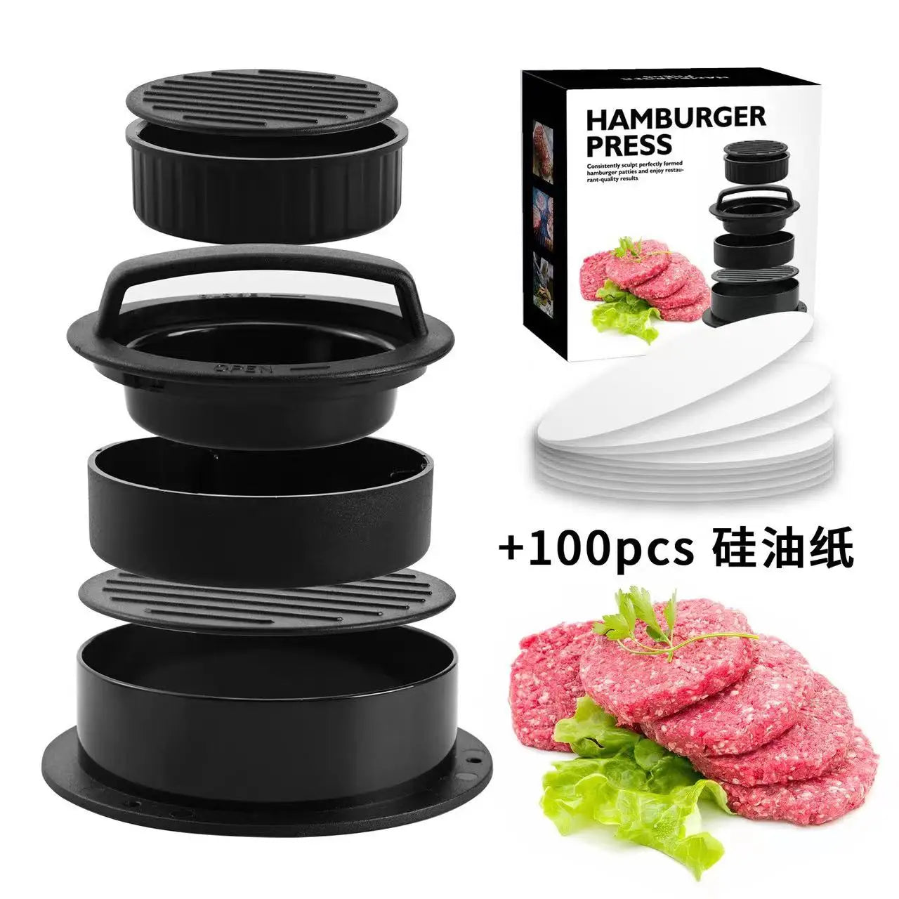 3 In1Hamburger Meat Press Maker round Shape Non-Stick Stuffed Burger Patties Beef Grill Pie Press Mould Maker Kitchen