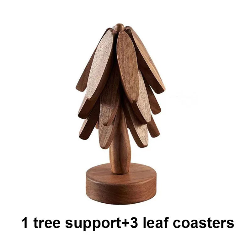 4PCS Tree Design Stand Wooden Trivets Decorative anti Scald Heat Resistant Table Mat Coaster Wood Placemats Pot