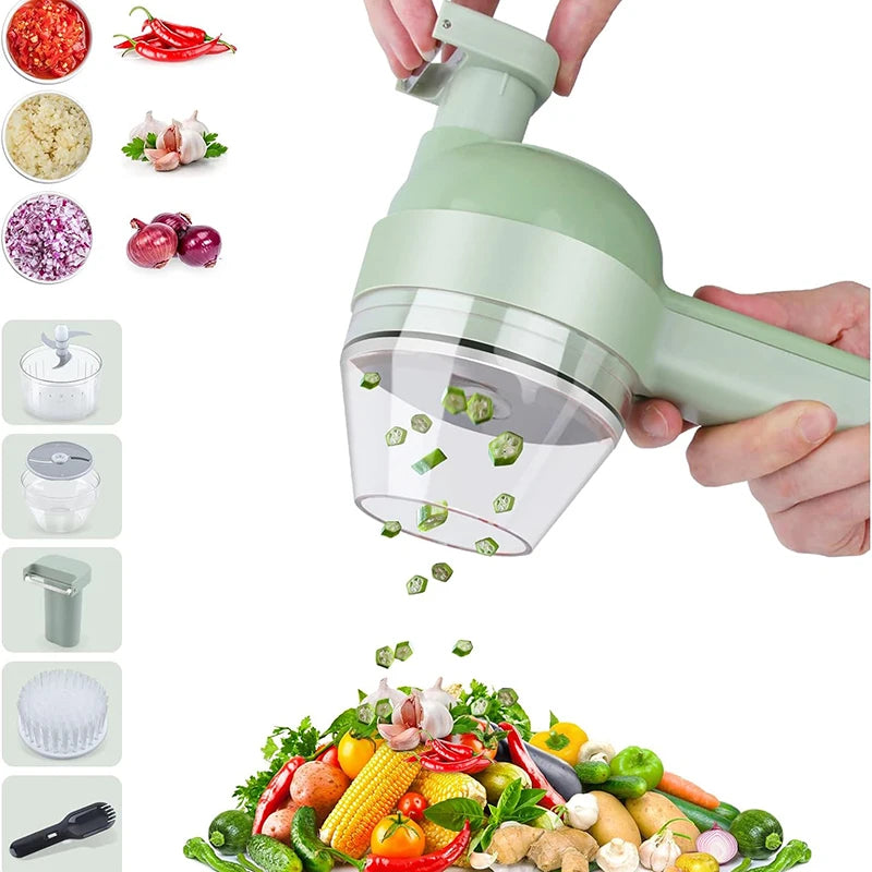 5 in 1 Electric Vegetable Cutter Set Portable, Rechargeable, Wireless Food Processor & Chopper Machine for Pepper, Garlic& Meat