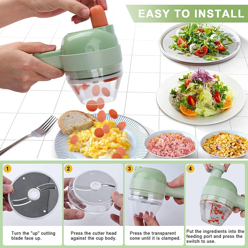 5 in 1 Electric Vegetable Cutter Set Portable, Rechargeable, Wireless Food Processor & Chopper Machine for Pepper, Garlic& Meat