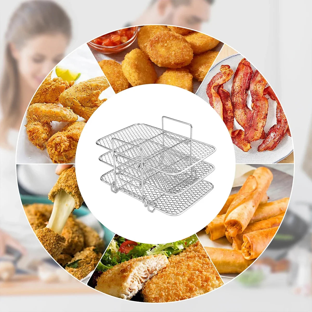 Air Fryer Rack for Ninja Air Fryer Multi-Layer Double Basket Air Fryer Accessories 304 Stainless Steel Grilling Rack Cooking