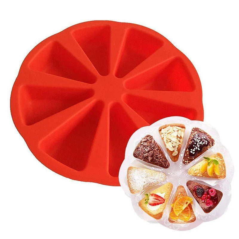 Silicone Cake Mold 8 Grids Shape Striangle Kitchen Pizza Plate Bakeware Non-Stick Bread DIY Baking Pastry Cake Molds