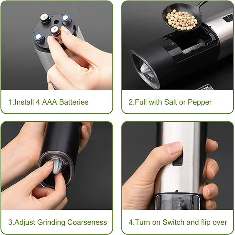 1/2Pcs Stainless Steel Electric Pepper Grinder Spice Salt Pepper Mills Adjustable Coarseness BBQ Tools Kitchen Mill Grinders