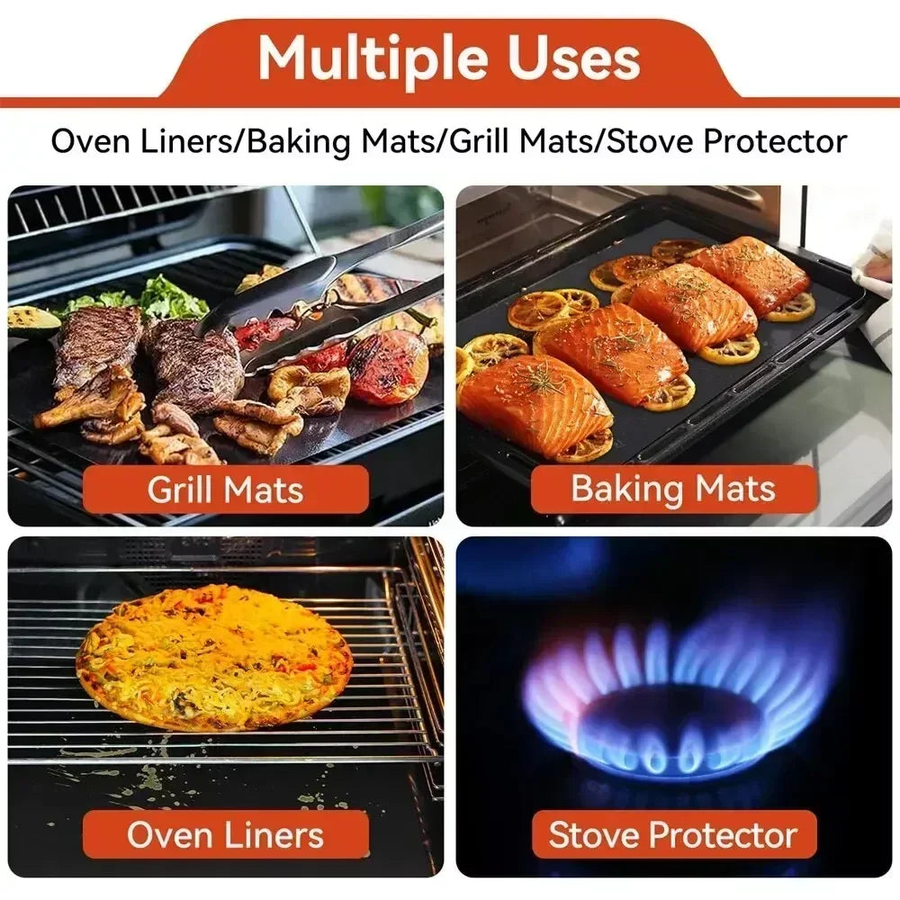 Non-Stick Protector Mat Oven Liners for Bottom of Electric Gas Oven Reusable Heat Resistant Grill Mats