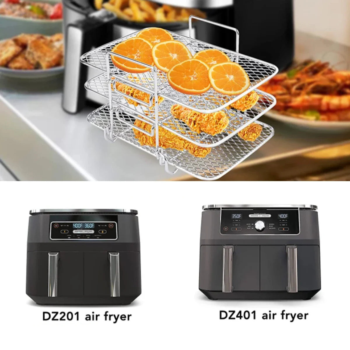 Air Fryer Rack for Ninja Air Fryer Multi-Layer Double Basket Air Fryer Accessories 304 Stainless Steel Grilling Rack Cooking