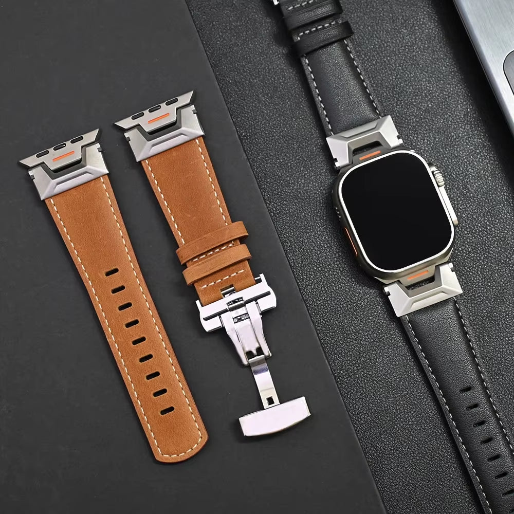 Leather Band for  Watch Ultra 2 49Mm Men Watchband Strap Correa Bracelet for Iwatch Series 9 7 8 6 5 4 Se 3 45Mm 44Mm 42Mm