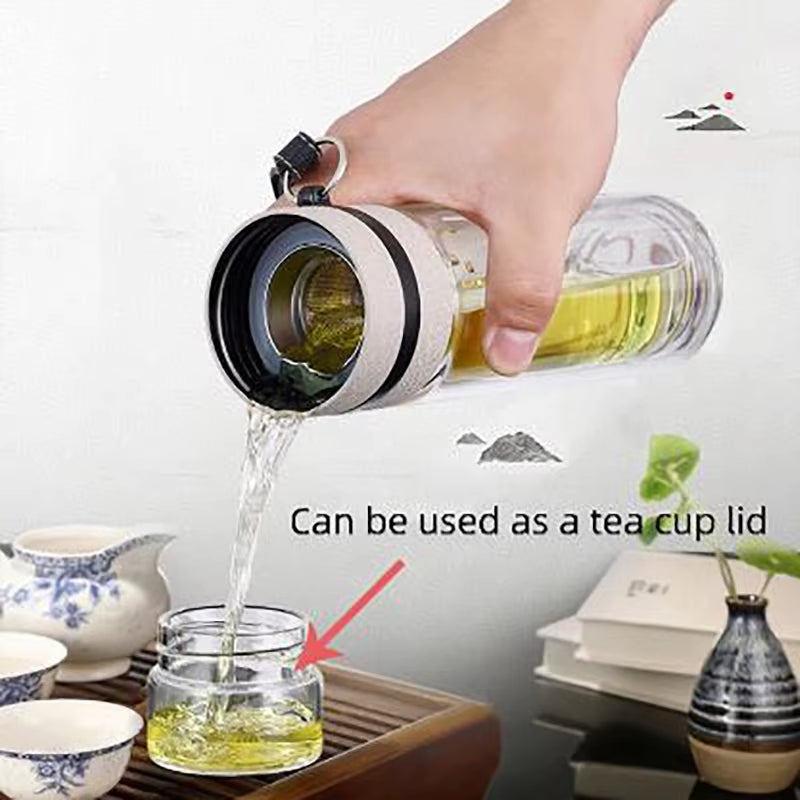 Tea Water Bottle High Borosilicate Glass Double Layer Tea Water Cup Infuser Tumbler Drinkware Water Bottle with Tea Filter