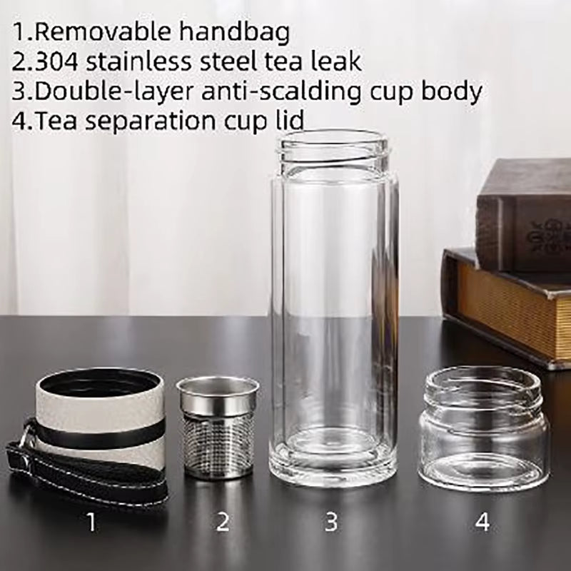 Tea Water Bottle High Borosilicate Glass Double Layer Tea Water Cup Infuser Tumbler Drinkware Water Bottle with Tea Filter