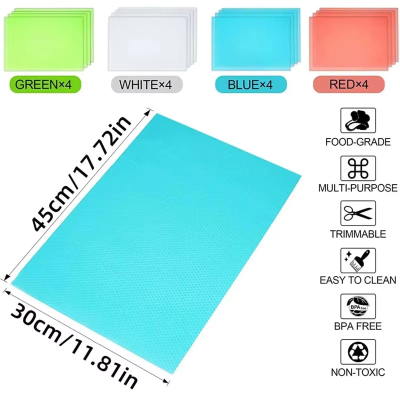 4PCS EVA Waterproof Refrigerator Liner Mat Washable Mildew Kitchen Pad Anti-Oil Cabinet Drawer Placemat Heat-Insulat Fridge Mat