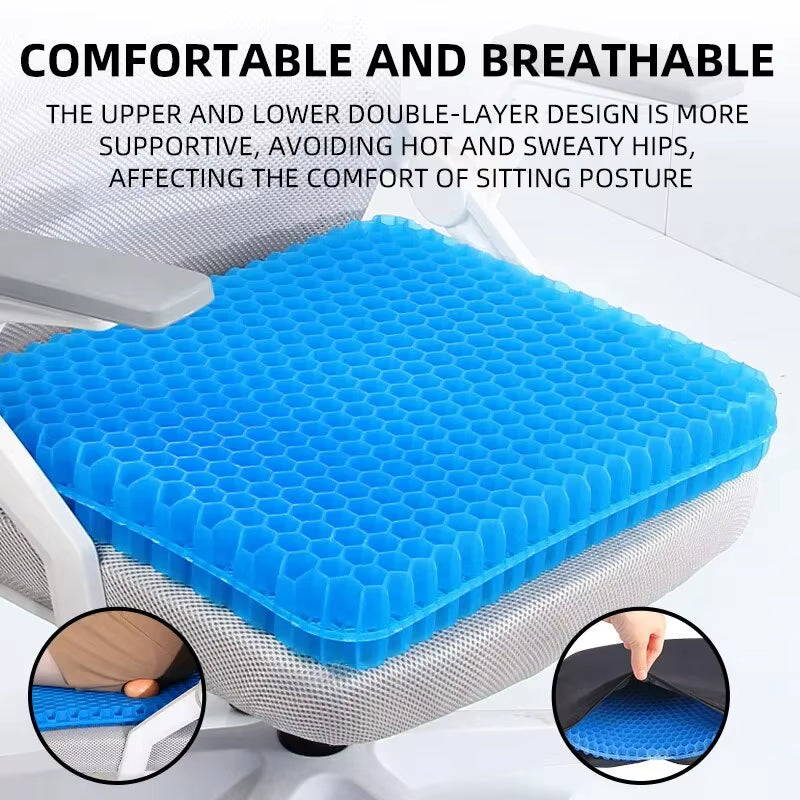 Gel Seat Cushion Summer Breathable Honeycomb Design for Pressure Relief Back Tailbone Pain - Home Office Wheelchair Chair Cars